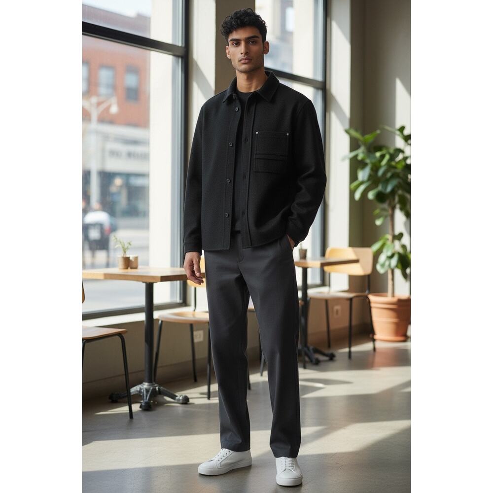 Zara Black Utility Jacket Minimalist Button Front Overshirt Men’s Small